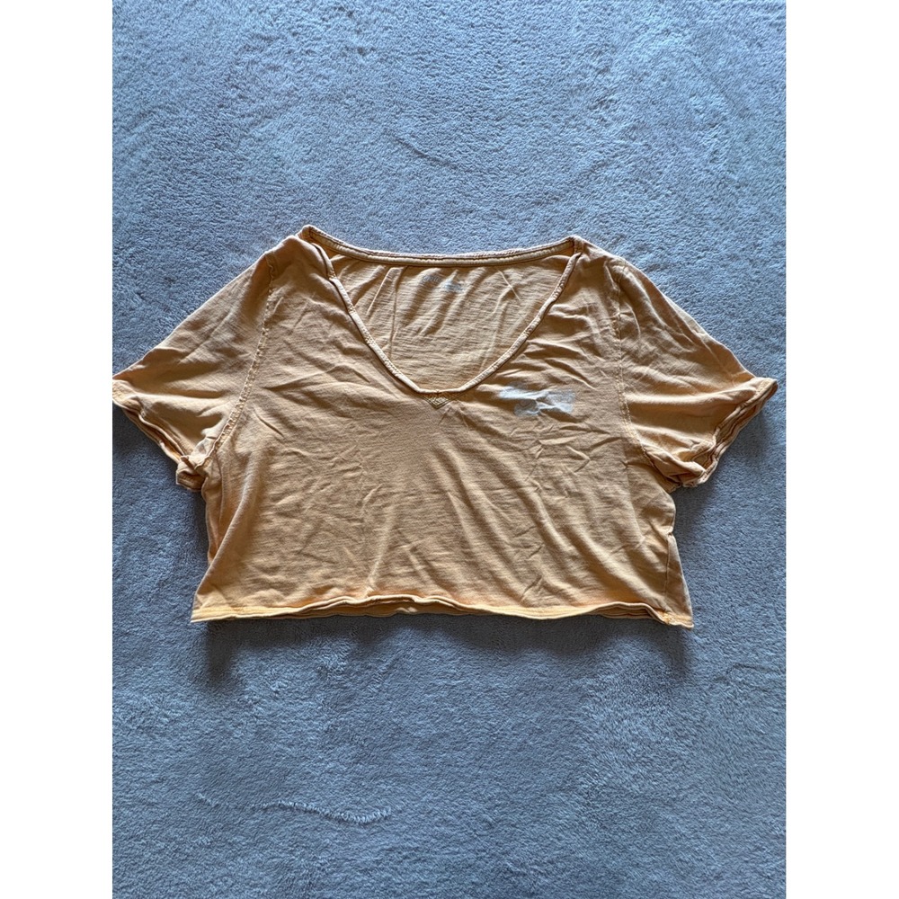 Aerie Womens Small Orange Beach Bum Graphic V-Neck Cropped T-Shirt